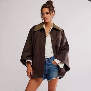 Free People Oversized Dark Brown Jacket with Olive Collar